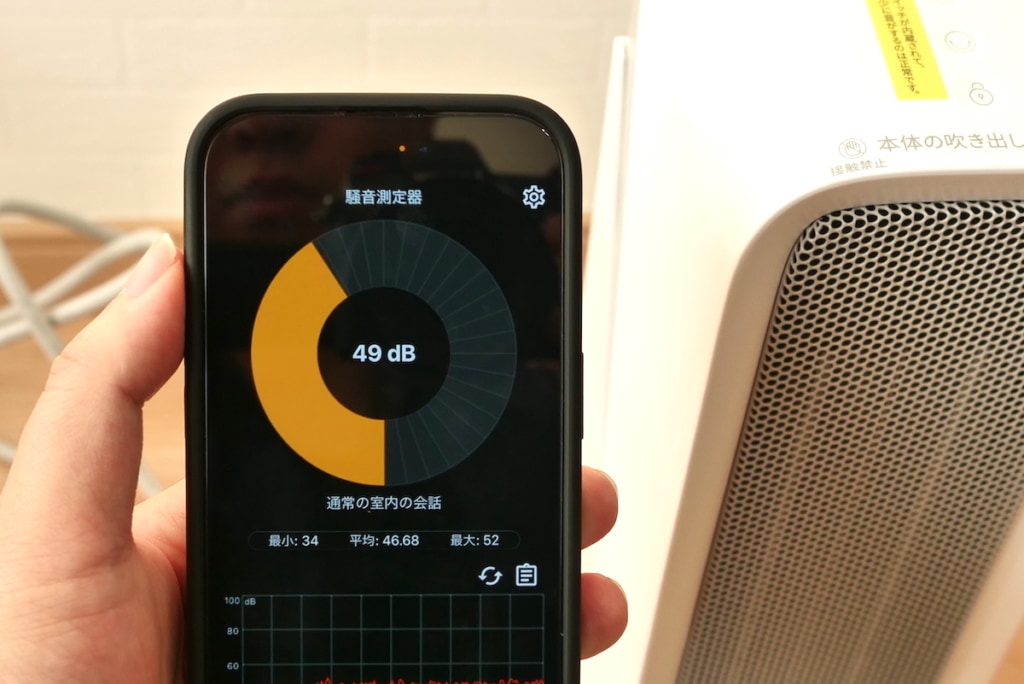 動作音は49dBと若干うるさく感じる